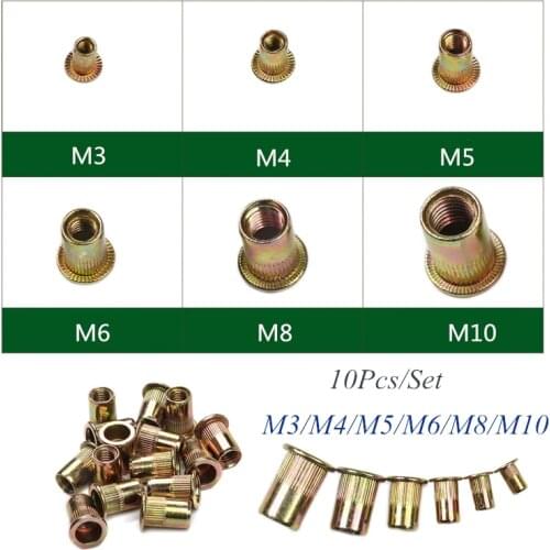 10/20Pcs M3 M4 M5 M6 M8 M10 Zinc Plated Knurled Nuts Rivnut Flat Head Threaded Rivet Insert Nutsert Cap Rivet Nuts