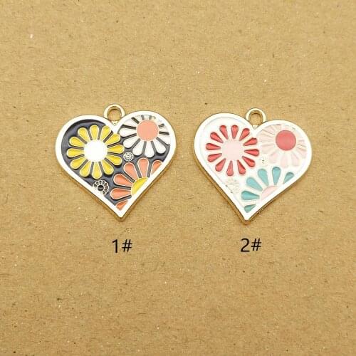 10pcs 21x21mm enamel charm heart flower for jewelry making cute earring pendant bracelet necklace charms diy design charms