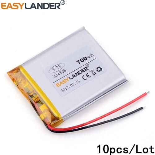 10pcs /Lot 3.7v lithium Li ion polymer rechargeable battery 334348 700mah for MP5 DVR GPS Toy Sound card