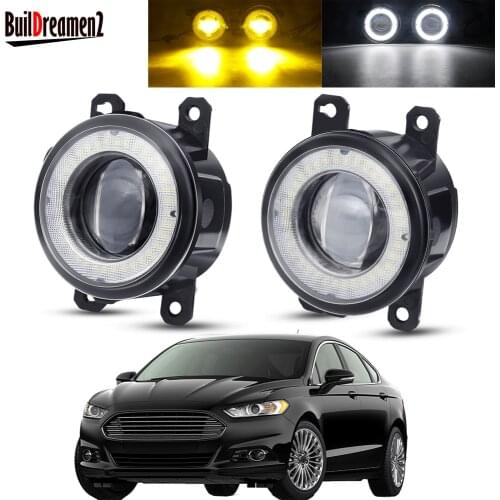 2 X Angel Eye Fog Light Assembly For Ford Mondeo Fusion 2013 2014 2015 2016 Car LED Lens Fog Daytime Running Lamp DRL H11 12V