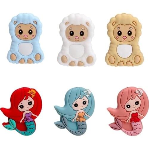 5pcs Silicone Beads Baby Teether Mermaid Food Grade silicone rodent for newborn Pacifier Chain Nursing Bracelet Accessories Gift