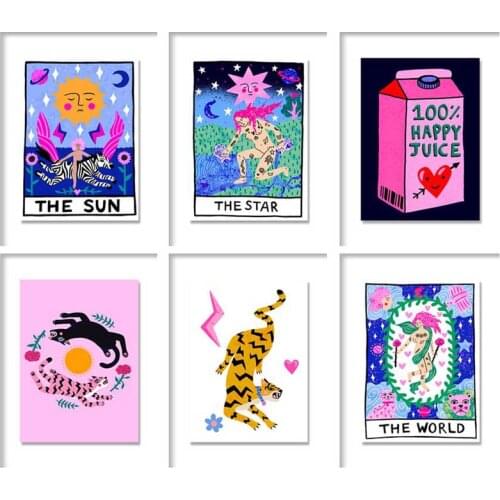 5d diy diamond painting sun star world tarot color poster full diamond inlaid tarot tiger animal home decor gift set frameless