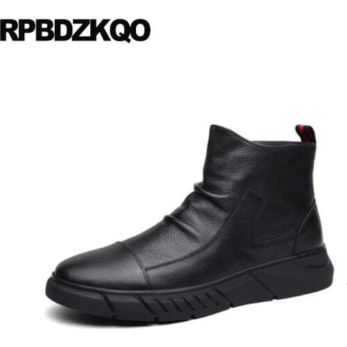 European shoes genuine leather zipper faux fur designer black booties handmade autumn high top winter men boots with full grain