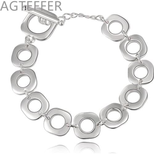 AGTEFFER 925 Sterling Silver Four Square Checkered Bracelet For Women Wedding Engagement Party Jewelry