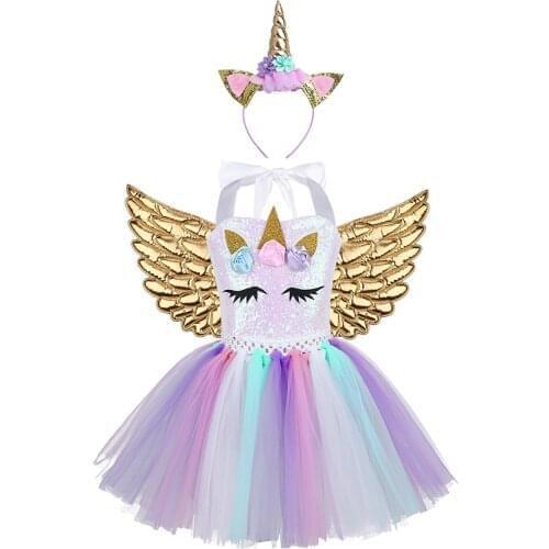 Kid Girls Cartoon Cosplay Costumes Outfit 3D Flowers Shiny Sequins Mesh Tutu Dress with Hair Hoop Wings Halloween Cosplay Party