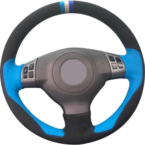 DIY Customize Braiding Black Suede Light Blue Leather Light Blue Beige Blue Marker Car Steering Wheel Cover For Suzuki Sx4 Alto