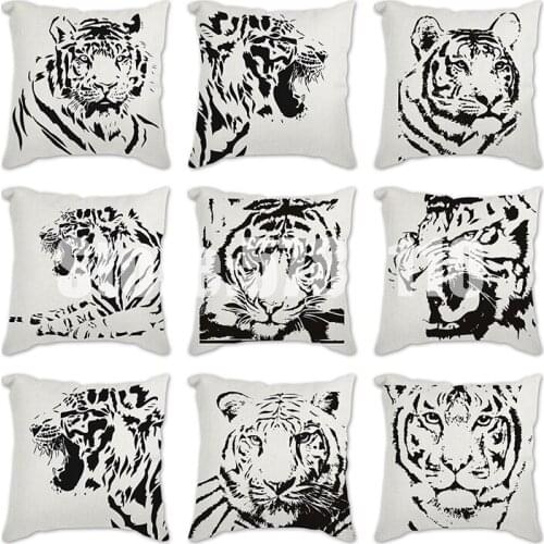 Home Decorative Throw Pillows Black Pillow Cover Tiger & flower Polyester Cushion Cover New Year Pillowcase Cushions Decor Gifts