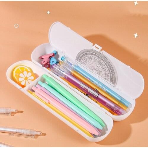 2-layer Pencil Case With Writing Board Simple Hard Large Capacity Makeup Brush Pen Storage Box Organizer Pencil Cases Students