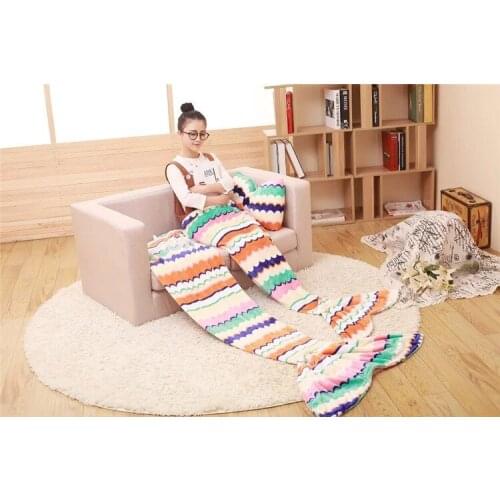 17 Designs 2 Sizes Mermaid Tail Fleece Sofa TV Blanket with Pillow Adult/Children kids Bed Wrap Soft Sleeping Bag High quality