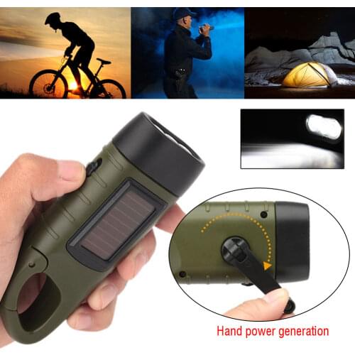 Solar Powered Flashlight Hand Crank Dynamo Rechargeable LED Light Lamp Charging Powerful Torch For Outdoor self-defense Camping