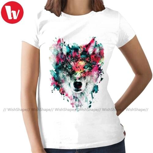 Wild Animals T-Shirt Wolf T Shirt 100 Cotton Large Women tshirt White Print O Neck Ladies Tee Shirt