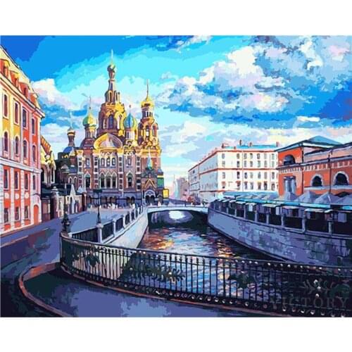 5D Full Square Diamond Painting Russian Church Landscape Embroidery Cross Stitch City Scenery Mosaic Living Room Home Decoration