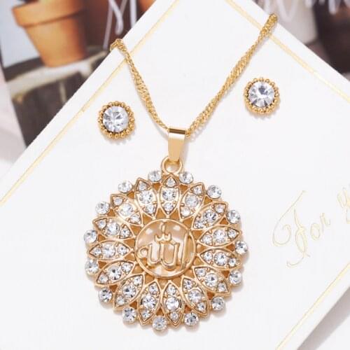 MINHIN Luxury Rhinestone Pendant Necklace Earrings Set Gold Chain Austrian Crystal Bridal Wedding Jewelry Sets