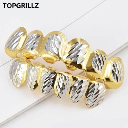 TOPGRILLZ Newest Fit D - Cut 6 Tooth Gold Color Plated Top & Bottom Hip Hop GRILLZ SET for Halloween Christmas Party