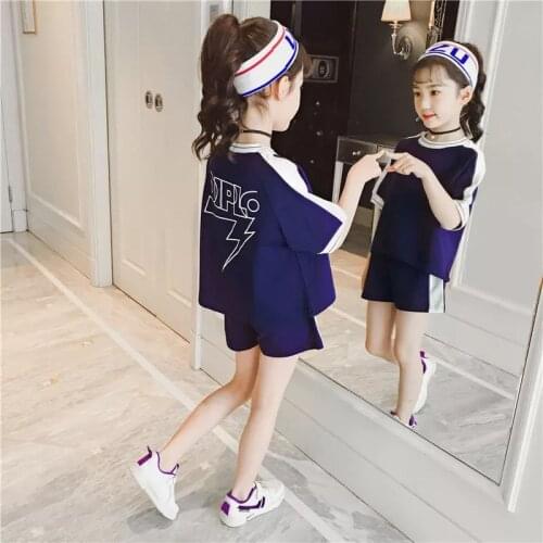 Girls Suits 2021 New Childrens Clothing Summer Sports Fashionable Tide Kids Purple Set
