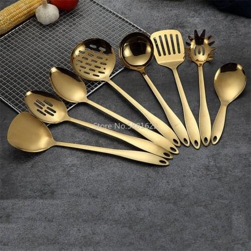 1PC Gold Titanium Stainless Steel Cooking Tools Spoon Shovel Cookware Kitchen Tools Spatula Ladle Kitchenware