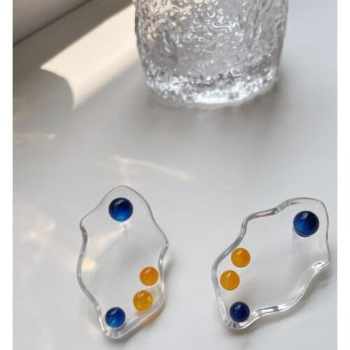 Lifefontier Korean Irregular Transparent Acrylic Earrings for Women Blue Yellow Geometric Big Stud Earrings Trendy Jewelry 2021