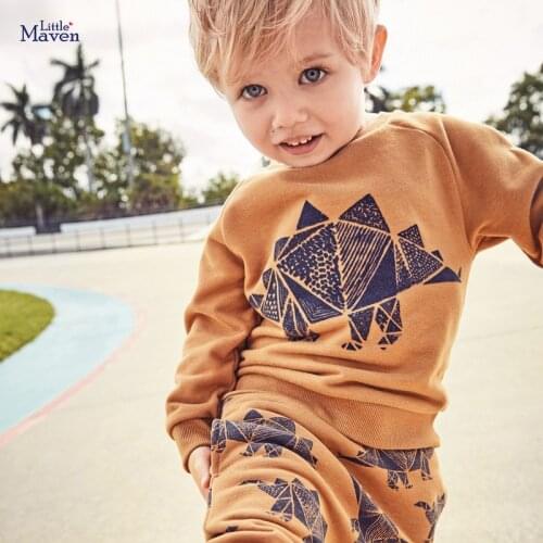 Little Maven 2020 New Autumn Winter Boys Cotton Brand Long Sleeve Dinosaur Print Sweater + Pants Children Set for 2-7 Years