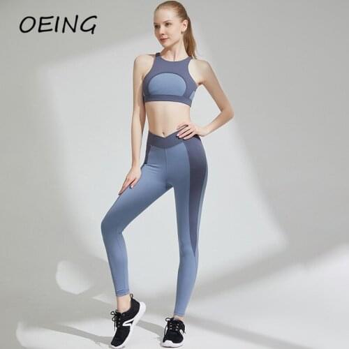 Patchwork Workout Leggings Sets for Women Yoga Two Piece Sportwear Seamelss