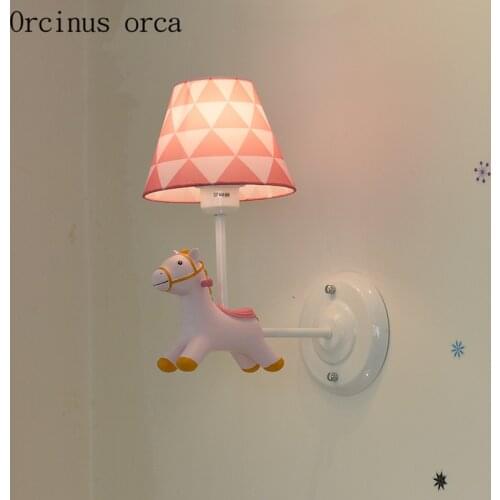 Cartoon creative pony wall lamp corridor boy girl bedroom childrens room bedside lamp American garden animal resin wall lamp
