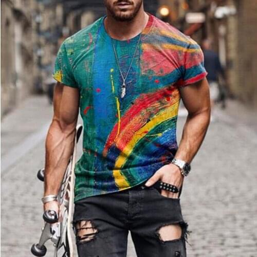 Summer Mens Short Sleeve O-neck Street T-shirt Print Casual Fashion N2