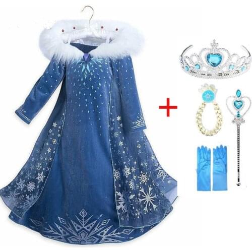 2021 New Elsa Dress Girls Party Vestidos Cosplay Girl Clothing Anna Snow Queen Print Birthday Princess Dress Kids Costume