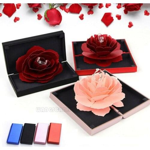 New Storage Bags 3D Pop Up Rose Ring Box Wedding Engagement Jewelry Storage Holder Case Bump Floral Solid Box Wedding Use 2020