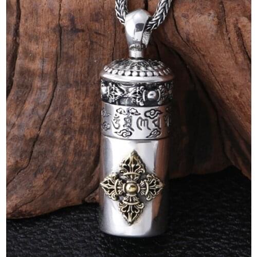 925 sterling Silver Vajra pendant charm Cremation Capsule ash urn holder A2655