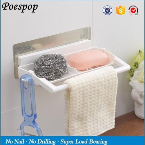 POSEPOP Bathroom Corner Shelf Sucker Suction Cup Plastic Shower Basket Kitchen Wall Rack Shower Room Holder With Towel Bar