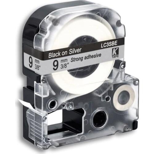 9mm Black on Silver SM9X Compatible Epson KingJim Label Printers LC-3SBE Laminated Label Tapes Ribbon LC3SBE for LW-300 400
