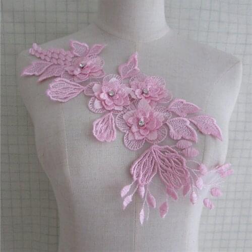 Pink lace Venise Fabric sewing applique trim supplies Accessories Motif Blouse DIY Decorate Neckline Flower Fine applique YL1080