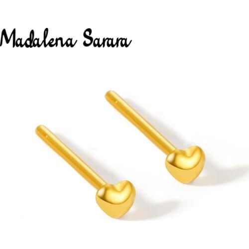 MADALENA SARARA Fashion Women Stud Earrings Pure 18K Gold 100% Quality Guarantee Heart Style 5mm/0.3g
