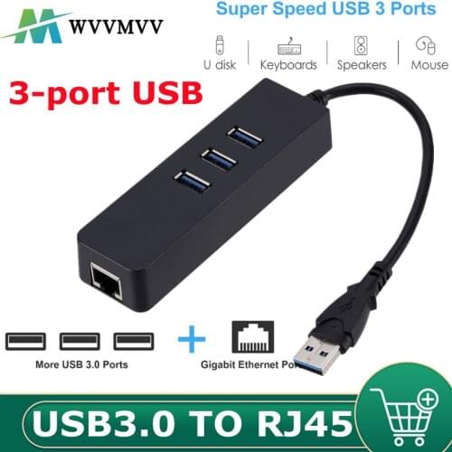 USB3.0 Gigabit Ethernet Adapter 3 Ports USB 3.0 HUB USB to Rj45 Lan Network Card for Macbook Mac Desktop + Micro USB Charger