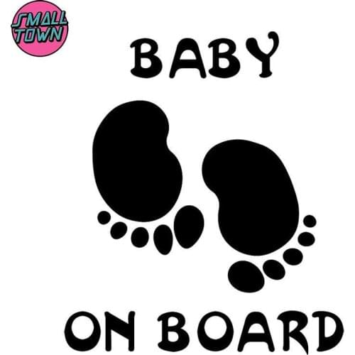 Small Town 16.9X19.5CM Funny Lovely Footprint Bumper Vinyl Decals BABY ON BOARD Fashion Car Sticker C25-0184