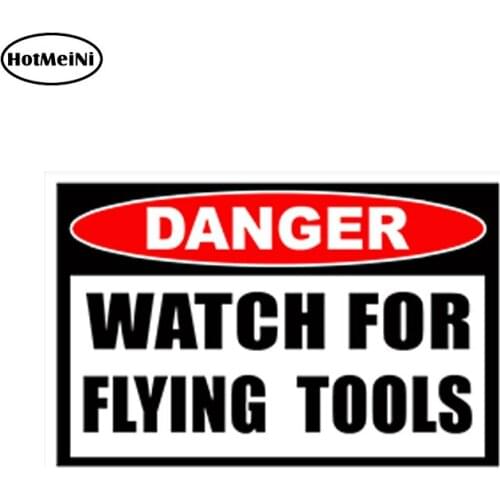 HotMeiNi 13cm x 7.3cm Car Styling Watch For Flying Tools Sticker Mechanic Shop Hard Hat Contractor Toolbox Decal Car Sticker