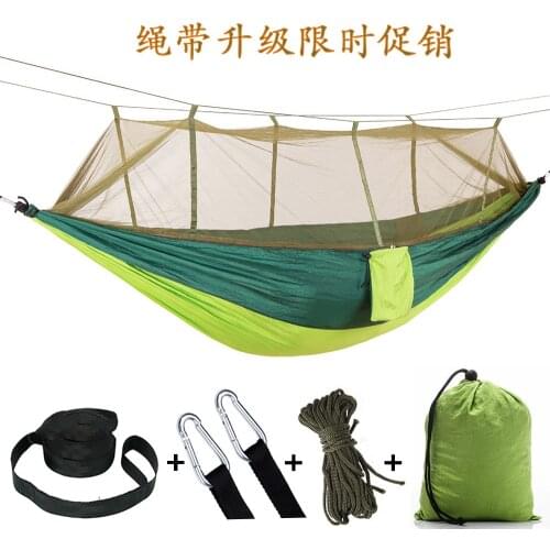 1-2 Person Fabric Hanging Bed Hunting Sleeping Swing Portable Outdoor Camping Hammock with Mosquito Net High Strength Parachute