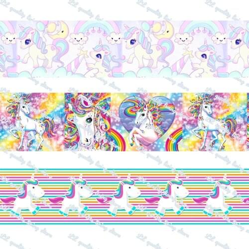 Rainbow and unicorn ribbon for kids hair bows party decor webbing halloween wreaths fabric band 50 yards