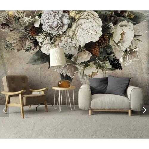 Custom Nordic Vintage Flower Wallpaper Mural 3D Printed Photo Wall Murals for Wedding Room TV Backdrop Home Decor Floral Murals