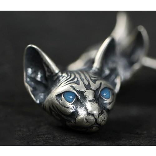 Vintage Silver Plated Cat Stud Earrings Gothic Punk Style Men Womens Stud Earrings Fashion Simple Earrings Hip Hop Jewelry Gift