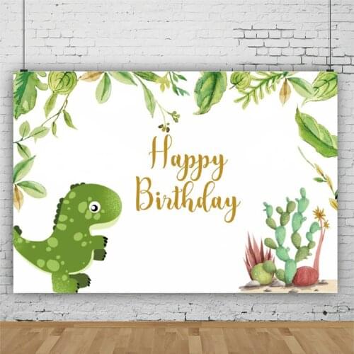 Green Dinosaur Happy Birthday Backdrop Holiday Party Room Decor Photo Booth Studio Prop
