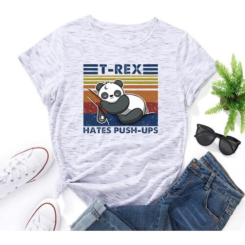 Funny T Rex Panda Hates Push Ups Shirt for Women Cute Panda Bear T-Shirt Animal Graphic Tee Summer Cotton Short Sleeve Tops