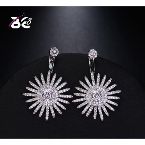 Be 8 2018 New Vintage Ear Accessories AAA Cubic Zirconia Sun Flower Shape Earrings for Women Wedding Gift Accessories E492