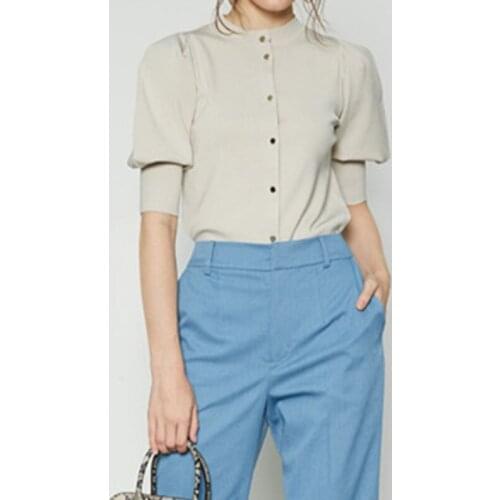 Work Style Ol Elegant Solid Women Cardigans O Neck Single Breast Lantern Sleeve Knit Sweaters Spring Loose All Match Pull Femme