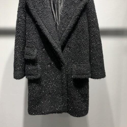 Winter Coat Female Mid-length Teddy Bear Coat Female Black Camel Wool Mulberry Silk Coat Warm Fur Coat Female 0821