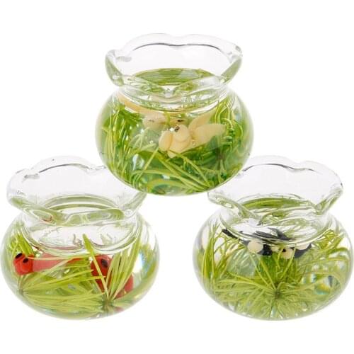 1/12 Lovely Dollhouse Miniature Glass Fish Tank Bowl Aquarium Doll House Home Ornaments Toys
