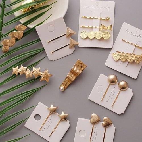 New Korea Simple Gold Metal Hairpins for Women Hollow Star Heart Leaf Shape Hair Clips Gold Color Hairgrip Hair Accessories