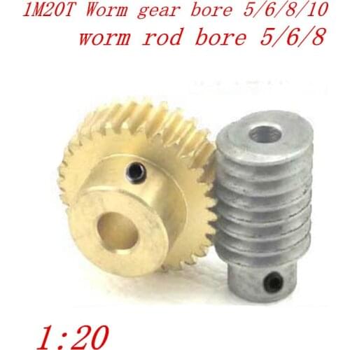 1M 20Teeths ratio:1:20 Electric Motors brass Worm Gear Rod Set worm gear bore 5/6/8/10 ,worm rod bore 5mm/6mm/8mm
