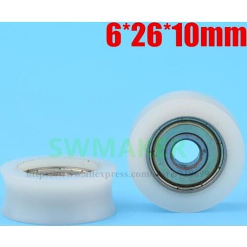 1pcs 6*26*10mm U type nylon coated plastic bearing pulley / roller, suitable for 20mm diameter track