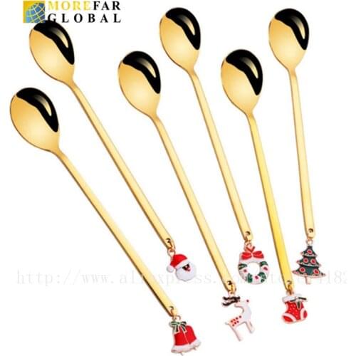 1Pcs Stainless Steel Spoon For Christmas Gold And Silver Coffee Spoon For Dessert Small Spoon Stirring