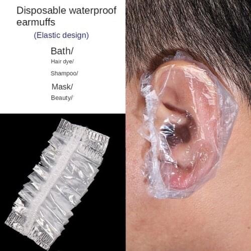 100Pcs Disposable Transparent Waterproof Ear Cover Caps Salon Hairdressing Dye Shield Earmuffs Bathroom Products Shower Tool